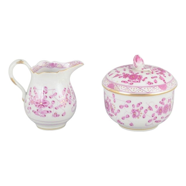 Early 20th Century Pink Indian Porcelain Sugar Bowl and Cream Jug from Meissen, Set of 2 For Sale