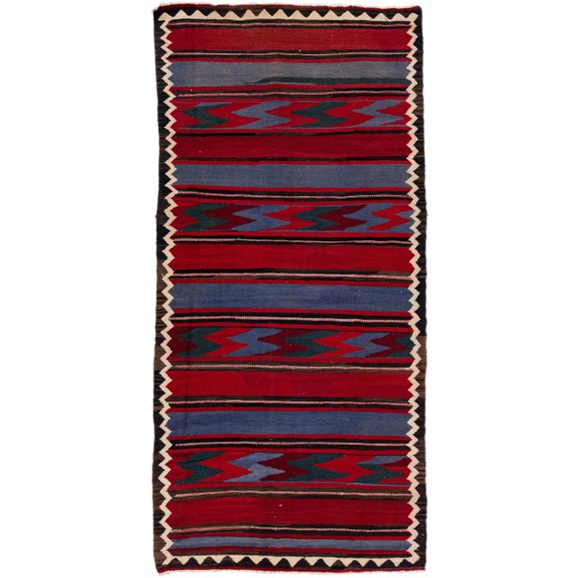 Ruby Red 1960s Vintage Turkish Kilim Multicolor Handmade Tribal Wool Rug For Sale - Image 8 of 8