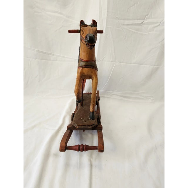 1950s Vintage 1950's Wooden Hand Craved Carousel Rocking Horse With Horsehair Tail For Sale - Image 5 of 12