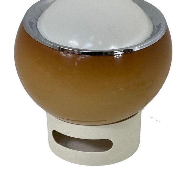 Plastic Italian Space Age White Acrylic Clan Lamp with Brown Shade from Guzzini, 1970s For Sale - Image 7 of 9
