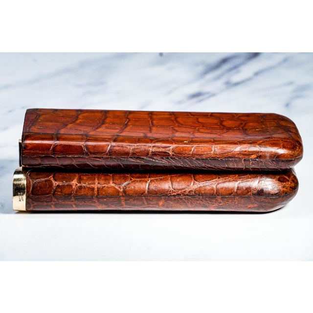 Rare Art Deco Antique Asprey 9k Gold Leather Cigar Case Tobacciana For Sale - Image 4 of 11