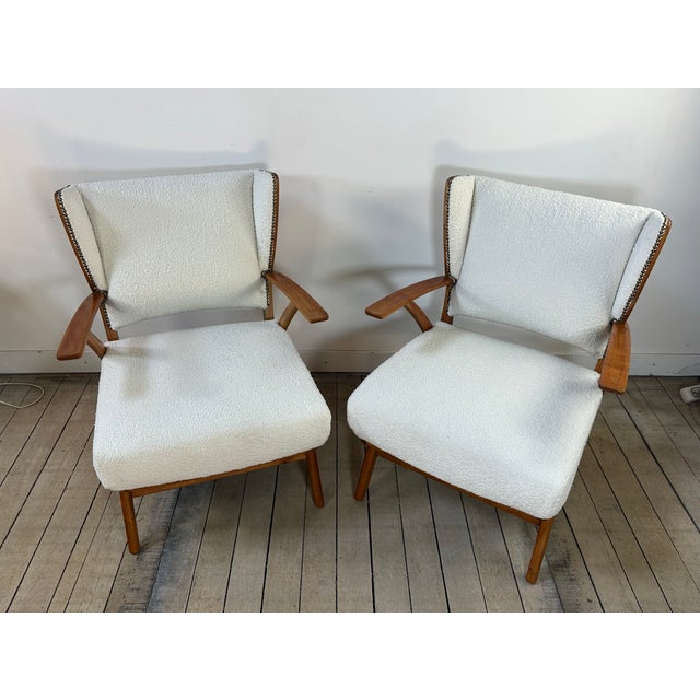 Armchairs in Wood and Bouclé Fabric, 1950s, Set of 2 For Sale - Image 4 of 15