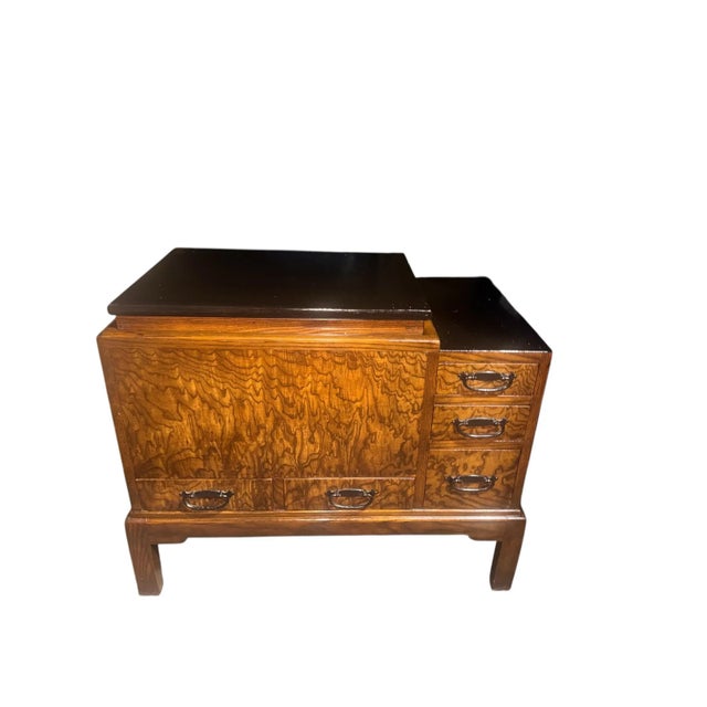 Japanese Antique Burled Wood Copper Lined Japanese Hibachi Cabinet For Sale - Image 3 of 11