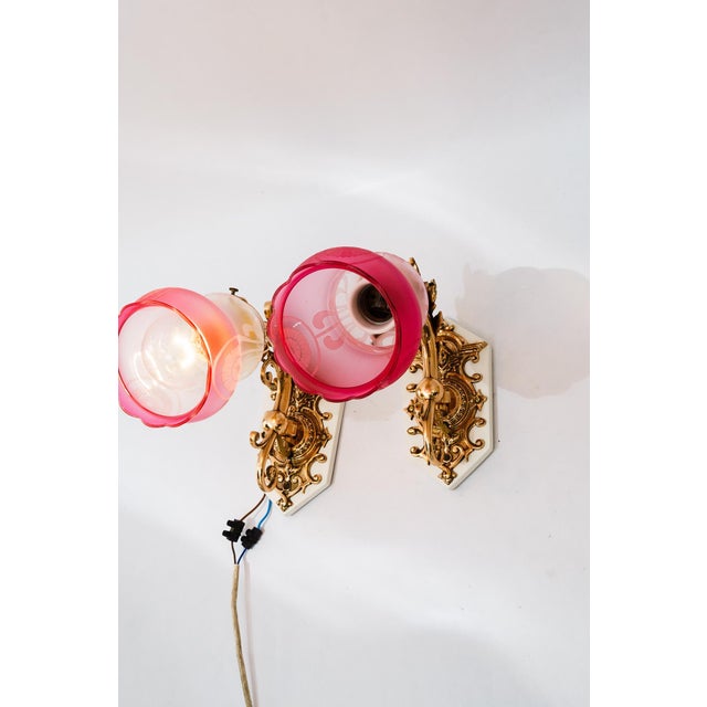 Historistic Bronze Wall Lamps with Glass Shades, Vienna, 1890s, Set of 2 For Sale - Image 12 of 17