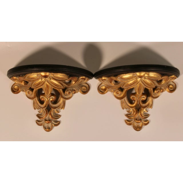 Wood Vintage Art Nouveau French Gold and Black Wooden Wall Shelves - A Pair For Sale - Image 7 of 7