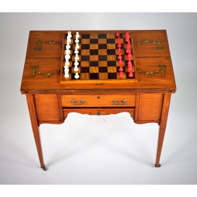 Circa 1910 Edwardian Satinwood Hand-Painted Game Table For Sale - Image 4 of 13