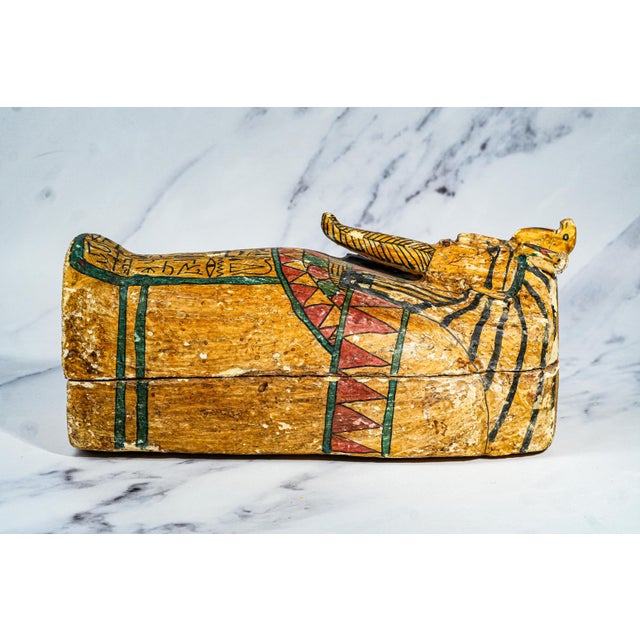 Colorful Vintage Egyptian Painted Wood Sarcophagus Box For Sale - Image 10 of 16