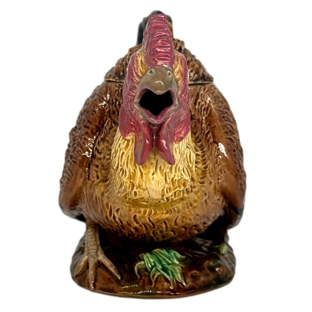 Victorian A George Jones Majolica Rooster Teapot, English, Ca. 1872 For Sale - Image 3 of 12