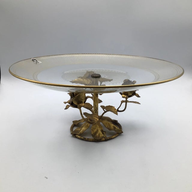 Italian Flamingo Gold Barrel Crystal Tole Cake/Dessert Plate For Sale - Image 4 of 13