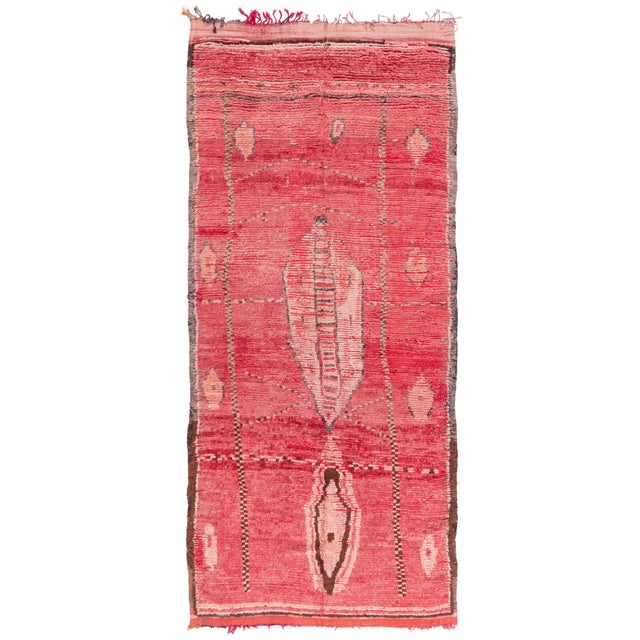 Doris Leslie Blau Vintage Moroccan Abstract Brick Red Hand-Knotted Wool Rug For Sale