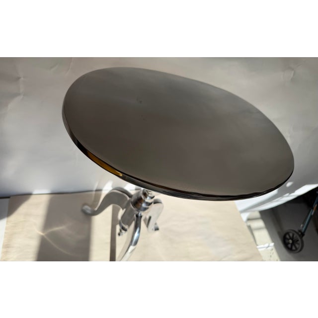 2000 - 2009 Polished Aluminum Oval Pedestal Side Table With Sculptural Tripod Base For Sale - Image 5 of 10