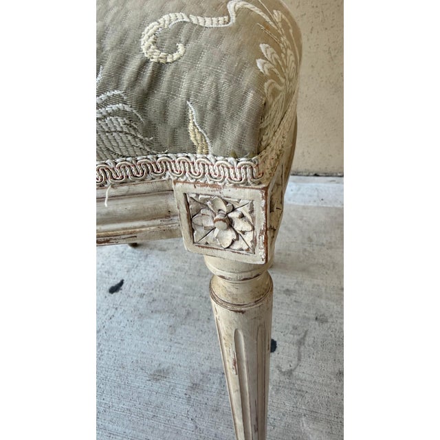 Beige Pair of Vintage Louis XVI Style Painted Dining Chairs With Sage & Blush Jacquard Upholstery For Sale - Image 8 of 10