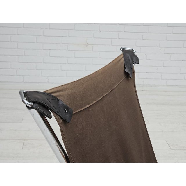 Norwegian Armchair in Leather, Chrome Steel, Teak Wood & Canvas by Harald Relling for Westnofa, 1970s For Sale - Image 13 of 18