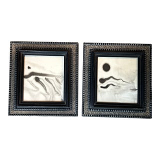 Two Contemporary Abstract Black Ink Watercolor Paintings - Set of Two For Sale