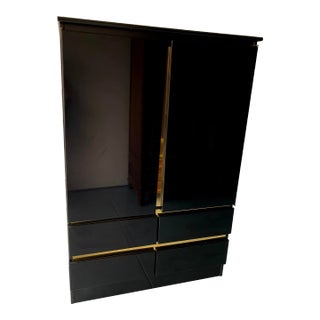 1980s Postmodern Black Lacquer Armoire Cabinet For Sale