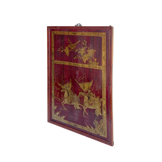 Chinese Vintage Chinese Wood Copper Color Warriors Scenery Wall Plaque Panel For Sale - Image 3 of 6
