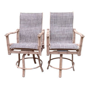 Vintage Patio Barstool Swivel Rocker Metal Faux Bamboo Set of 2