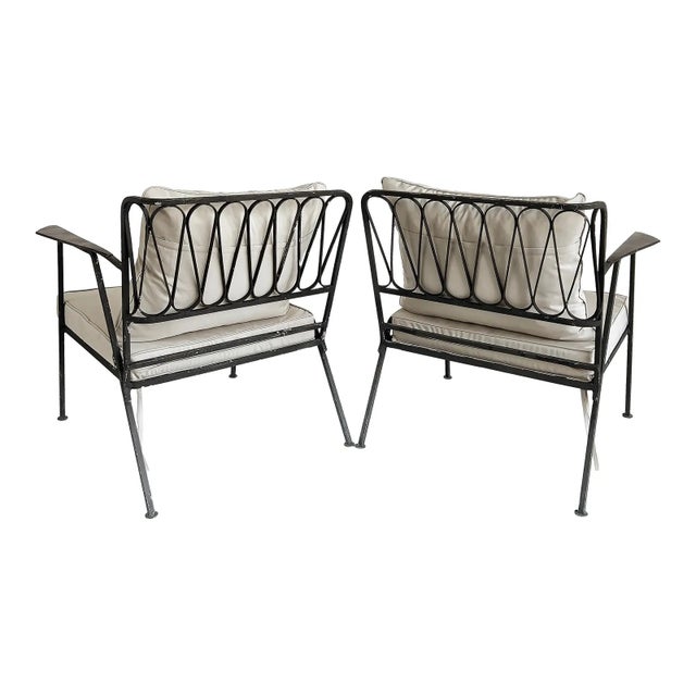 Salterini Ribbon Back Wrought Iron Settee with New Cushions Offered for sale is a 1950s-1960s 2-piece settee by Maurizio...