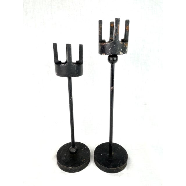 Modern Gothic Medieval Cast Iron Candle Holders - Pair of 2 For Sale - Image 10 of 13