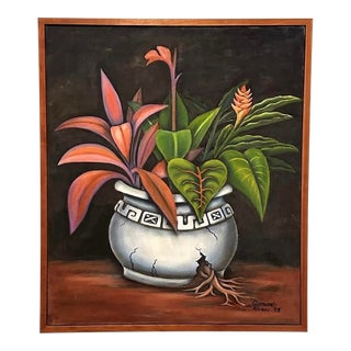 Vintage Botanical Painting on Canvas For Sale