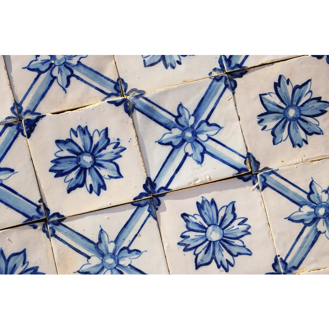Rare 19th Century Antique Tiles Floral Blue & White Set of Fifty Portuguese For Sale - Image 9 of 18
