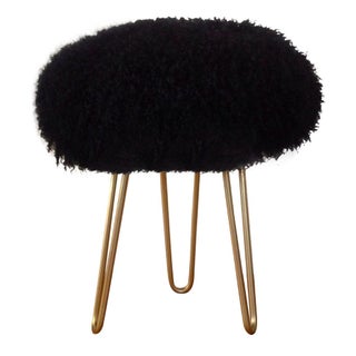 Genuine Mongolian Lamb Black Fur Stool For Sale
