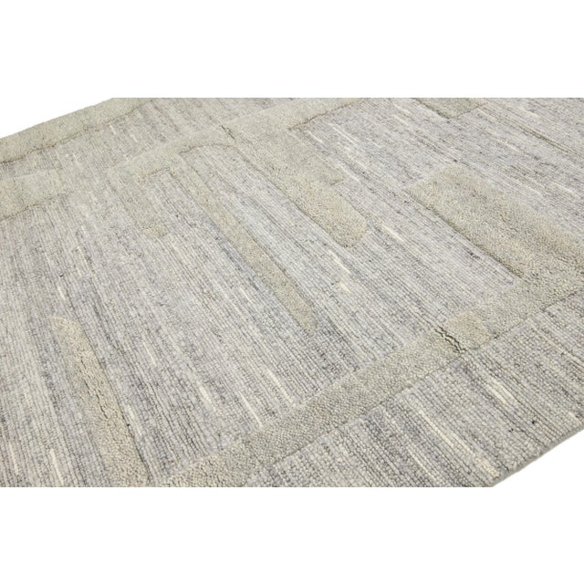 Moroccan Contemporary Geometric Wool Rug Moroccan-Style in Natural Gray by Apadana For Sale - Image 3 of 9
