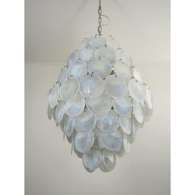Mid-Century Modern Large Vintage Italian Murano Chandelier with 87 White Alabaster Disks, 1990s For Sale - Image 3 of 18
