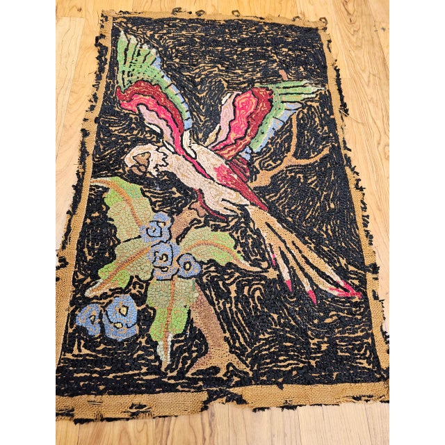 Vintage American Hand Hooked Rug, Handwoven Parrot Pattern, Folk Art Tapestry, 2x3 For Sale - Image 9 of 9