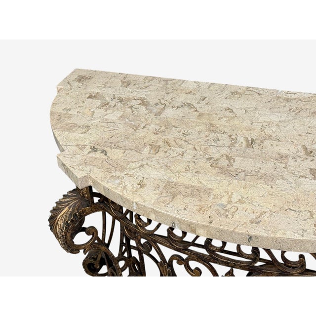 Maitland Smith, Console Table, Gilt Metal, Tesselated Marble, Philippines, 1980s For Sale In New York - Image 6 of 13