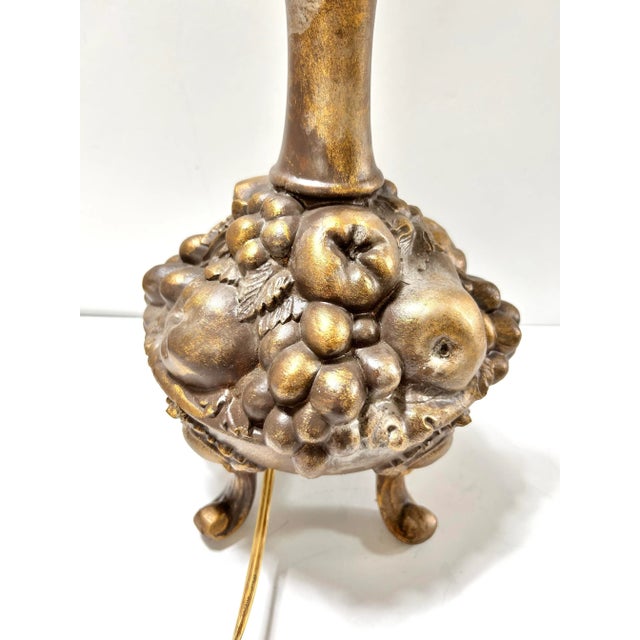 Vintage Gold Cast Metal Fruit Basket Table Lamp, Hollywood Regency For Sale In Louisville - Image 6 of 9