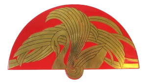 Red Lacquer Box With Brass Swan Bird Design, Circa 1970s