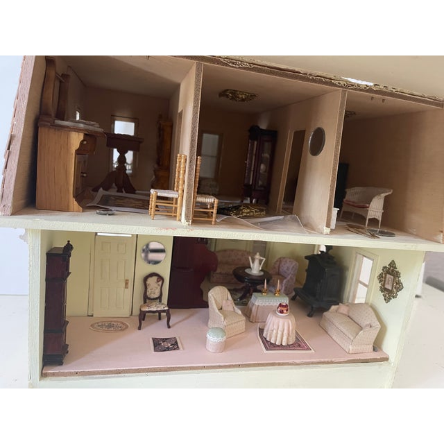 Shabby Chic Vintage Yellow Cottage Miniature Dollhouse Furnished For Sale - Image 3 of 10