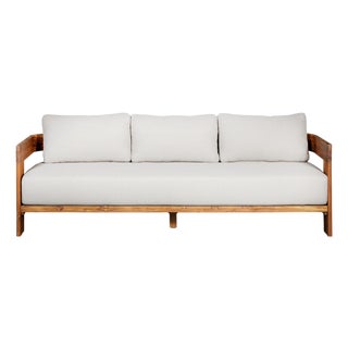 Paradiso Outdoor Solid Teak Wood Sofa - Gray Fabric For Sale