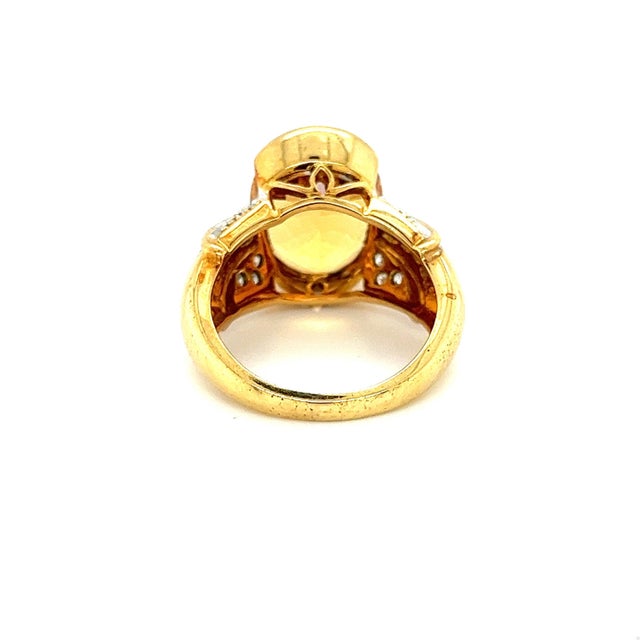 Contemporary Vintage 10.50 Carat Oval Cut Precious Topaz & Curved Round Cut Diamond Ring in 1, Size 8 For Sale - Image 3 of 7