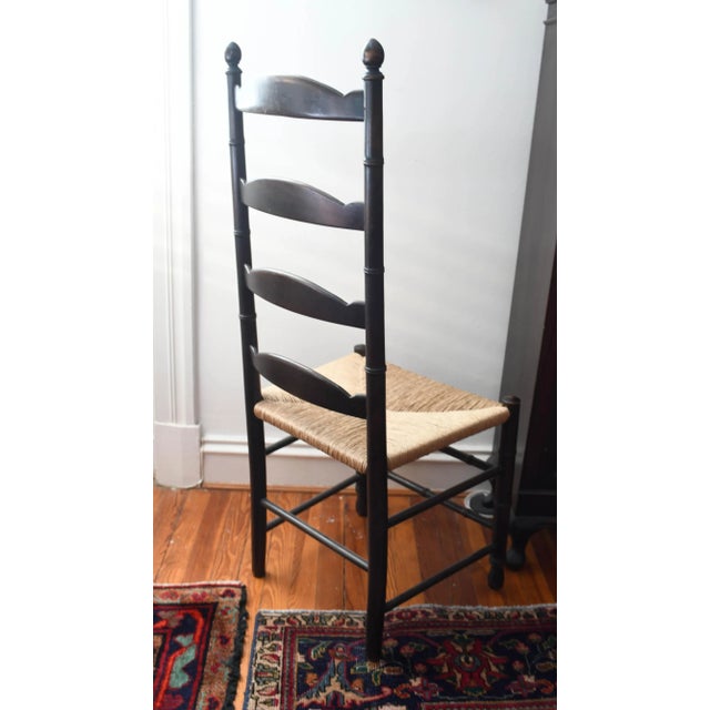 20th Century Antique English Ladder Back Chair Faux Bamboo Rush Seat Chinoiserie For Sale - Image 4 of 10