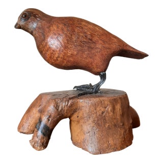 Vintage Folk Art Carved Wood Bird Quail For Sale