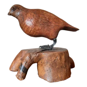 Vintage Folk Art Carved Wood Bird Quail
