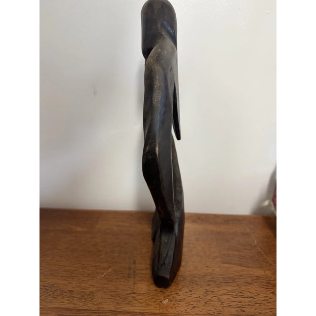 Vintage Abstract Thinking Man Sculpture Figurine Modernist Black Art Decor For Sale - Image 4 of 11