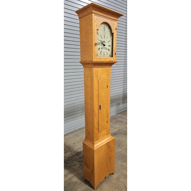 Late 20th Century David T. Smith Tiger Maple Tall Case Clock Grandfather Clock Ohio Benchmade For Sale - Image 10 of 15