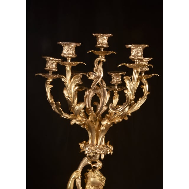 1840s French Louis XV Ormolu Gold Bronze Mantel Clock Set 3pc For Sale - Image 4 of 16