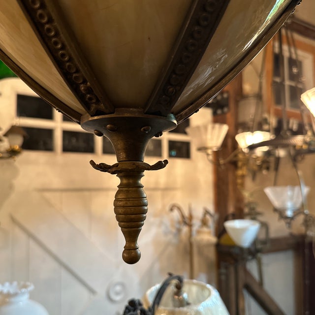 American Vintage Large Brass and Leaded Panel Hanging Seven Light Urn For Sale - Image 3 of 6