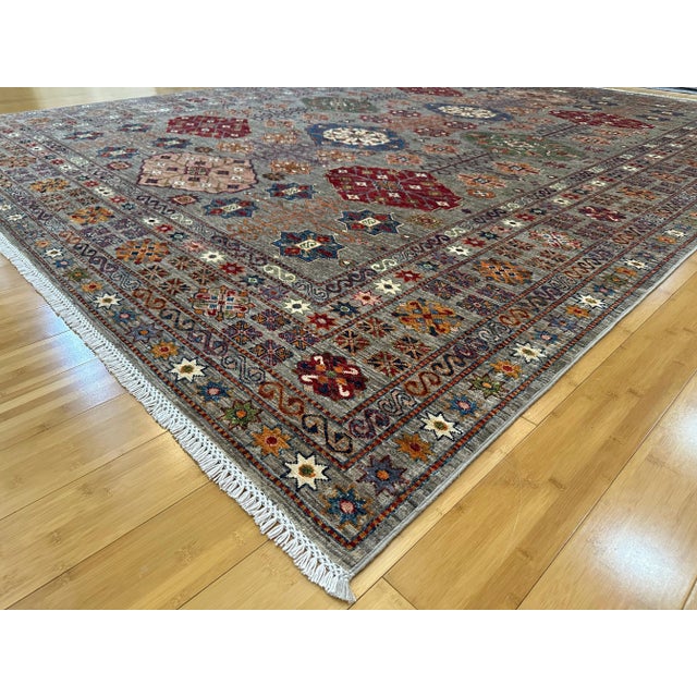 Textile 1990s Handmade Caucasian Super Kazak Rug 9x12 – Tribal Medallion Design in Jewel Tones For Sale - Image 7 of 10