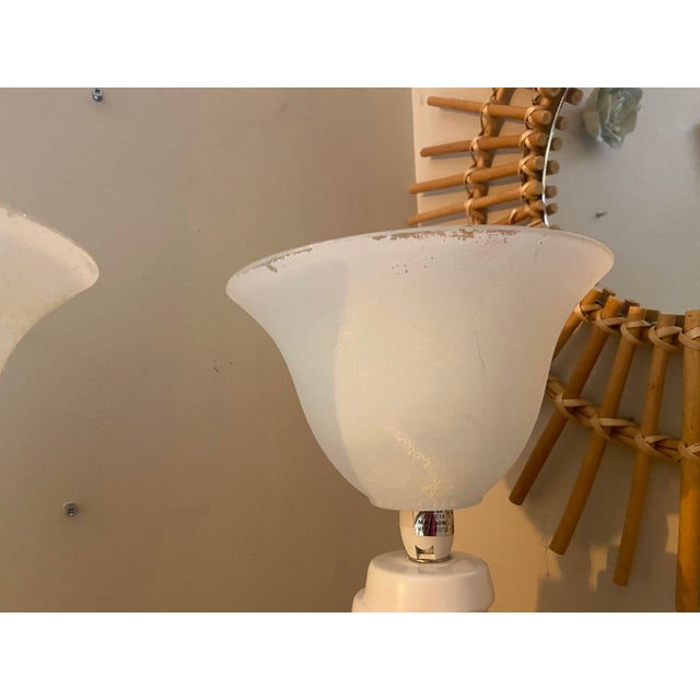 Postmodern Vintage Postmodern White Sculptural Spiral Table Lamps With Frosted Glass Shades – Pair For Sale - Image 3 of 8