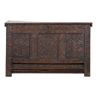 English Carved Oak Mule Chest, 1680 For Sale