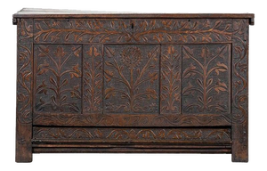 English Carved Oak Mule Chest, 1680