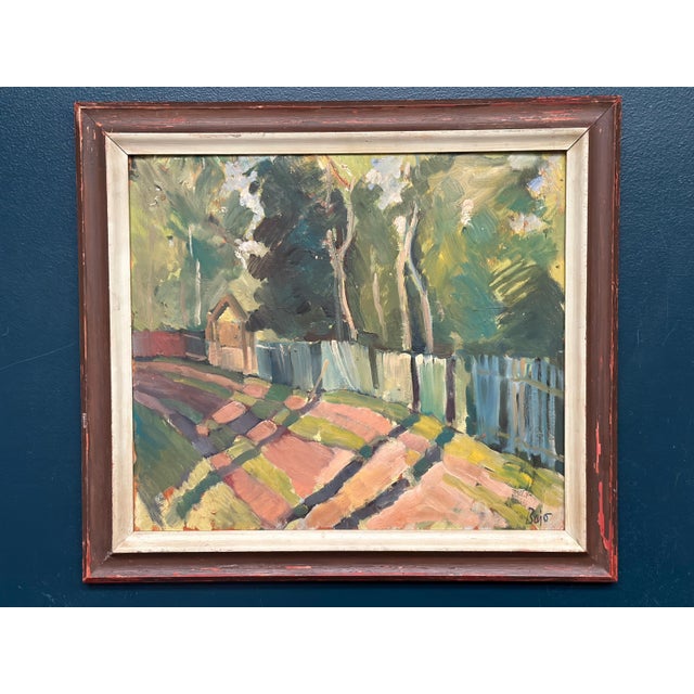 Original Swedish Oil on Panel – “Landscape with Fence” by Bajo – Signed – Vintage & Framed – 58 × 52 cm (22.8" × 20.5")...