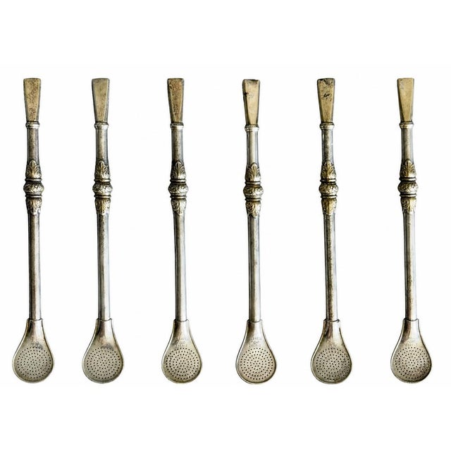 Mid-Century Modern Genuine Vintage Alpacca Eberle German Silver Bombilla Straws for Yerba Mate - Set of 6 For Sale - Image 3 of 5