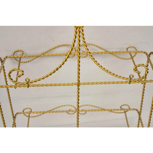Vintage Gold Gilt Metal Hollywood Regency Scrolling Iron 3 Tier Small Wall Shelf For Sale - Image 9 of 10