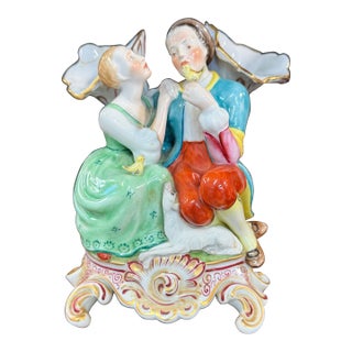 Rare Vintage Herend - Rococo Lover Couple Hand Painted Porcelain Figurine For Sale